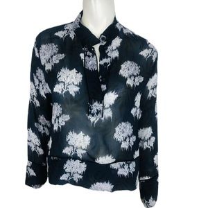 Ganni Nave Blue Viscoe Monette Georgette Blouse Size 38 EU or 6 US